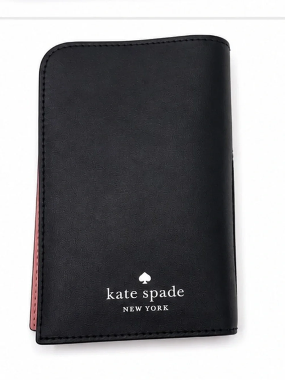 Kate Spade New York Floral Leather Passport Holder Travel Wallet Black White Pin